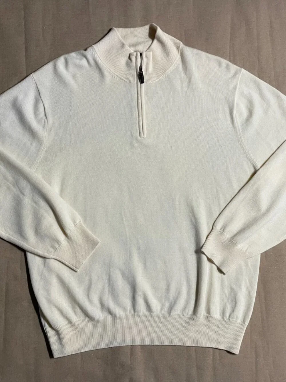 Jos A. Bank Merino Wool Sweater 1/4 Zipper‎ Men's Size XL Beige Preppy Grandpa